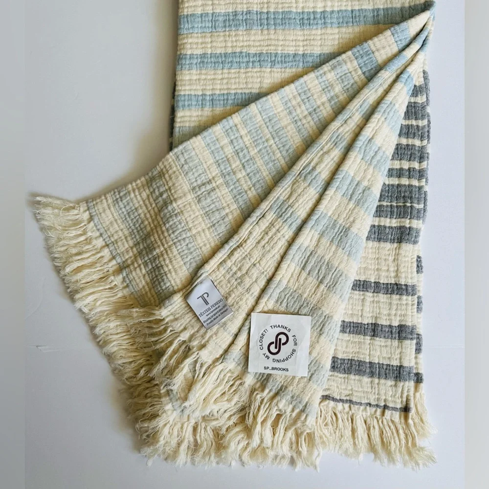 🎁Texteis Penedo Throw Blanket -  Ombré Blue Stripe - Made in Portugal Cotton